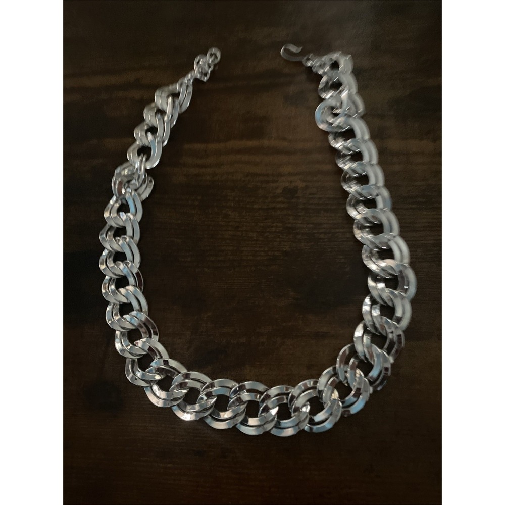 Silver Tone Double Cuban Link Chain Necklace
